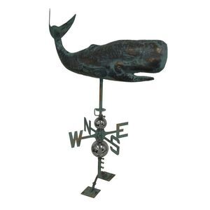 Verdigris Finish Metal Whale Weather Vane w/Roof Mount